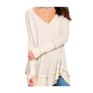 We The Free People Womens XS Beige Waffle Knit Laguna Thermal Oversized Bohemian